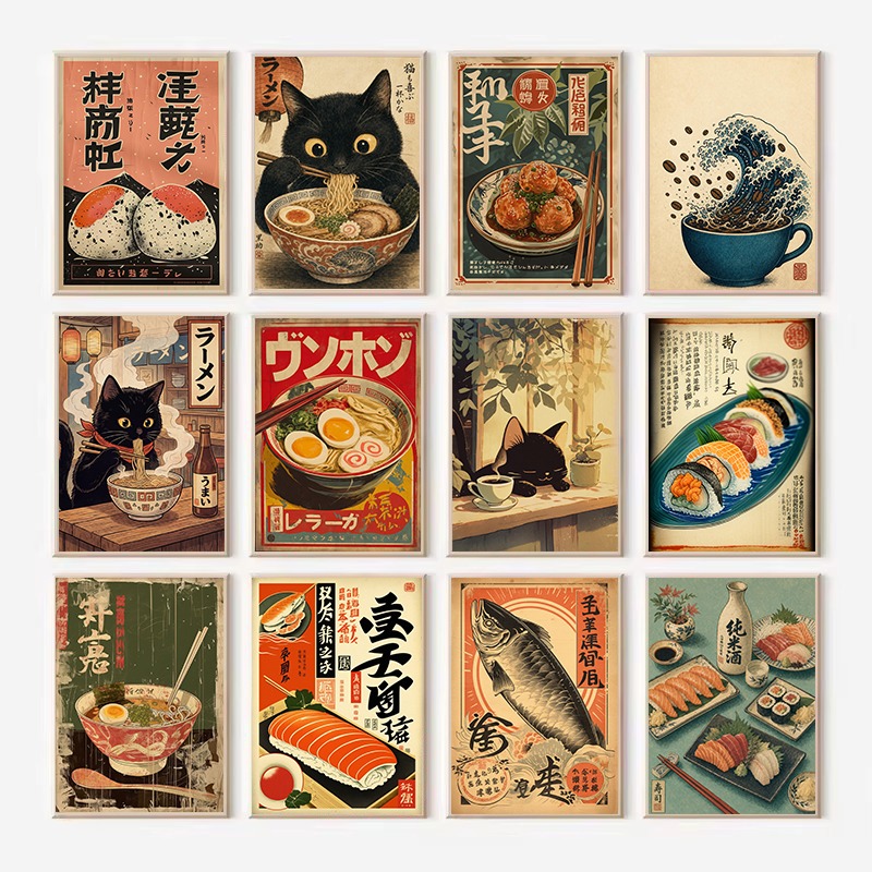 Japanese Food Lifestyle - Vintage Japanse Rijstrol Sashimi Ramen S-Sushi
