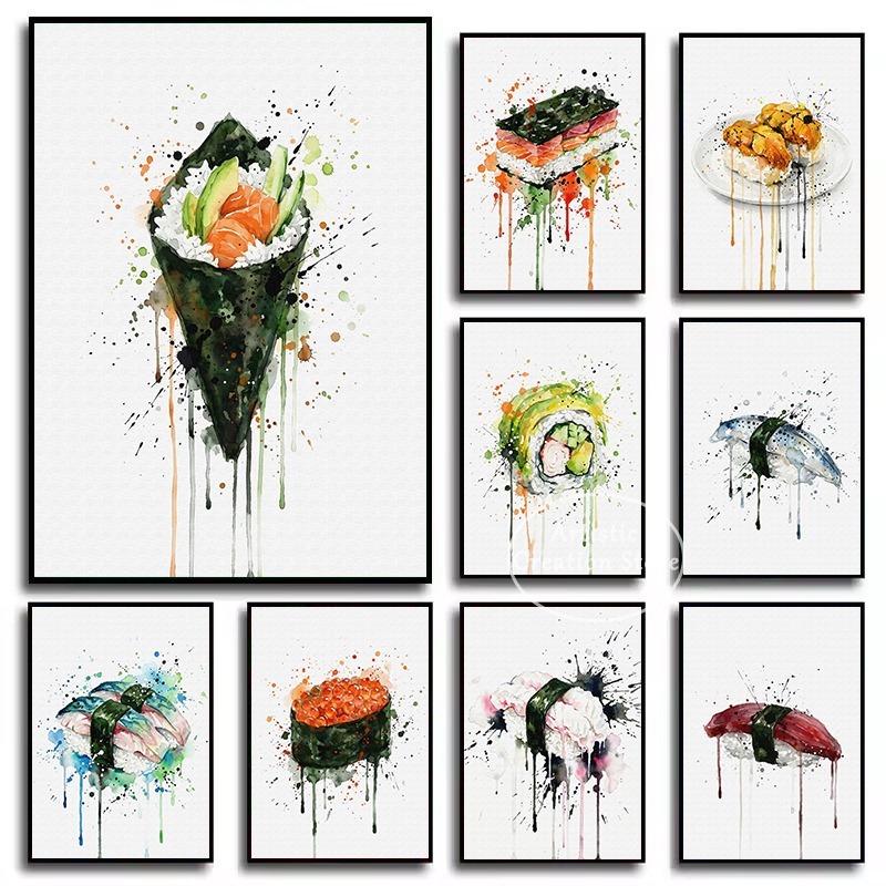 Japanese Food Lifestyle - Aquarel Japanse Gerechten Paling Sushi Nigiri