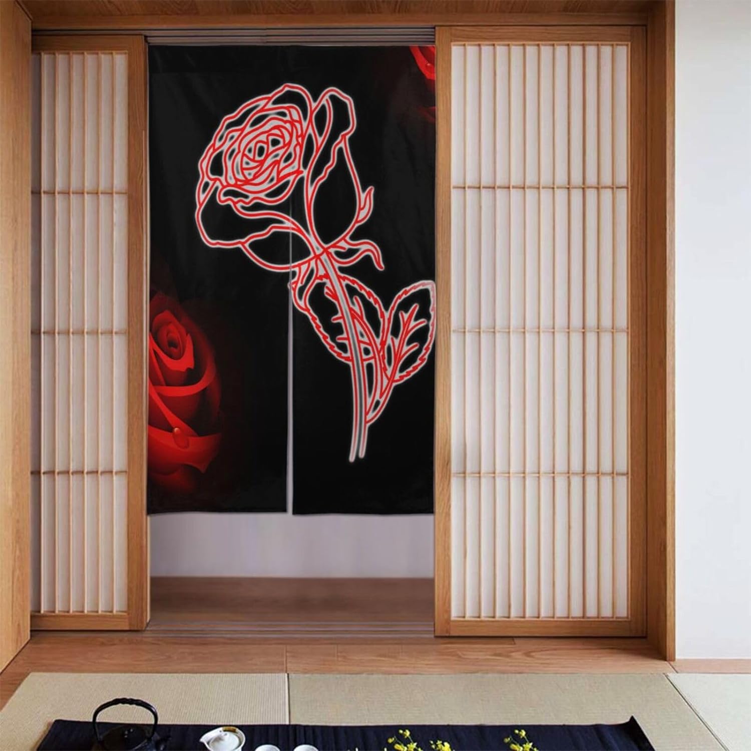 Romantische rozenprint deurgor - Noren Curtain Doorway recensie en prijs